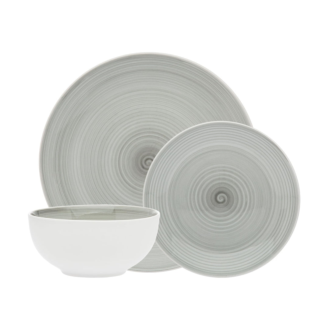 Spiral Grey Porcelain 12 Piece Dinnerware Set Service For 4 Solid Traditional