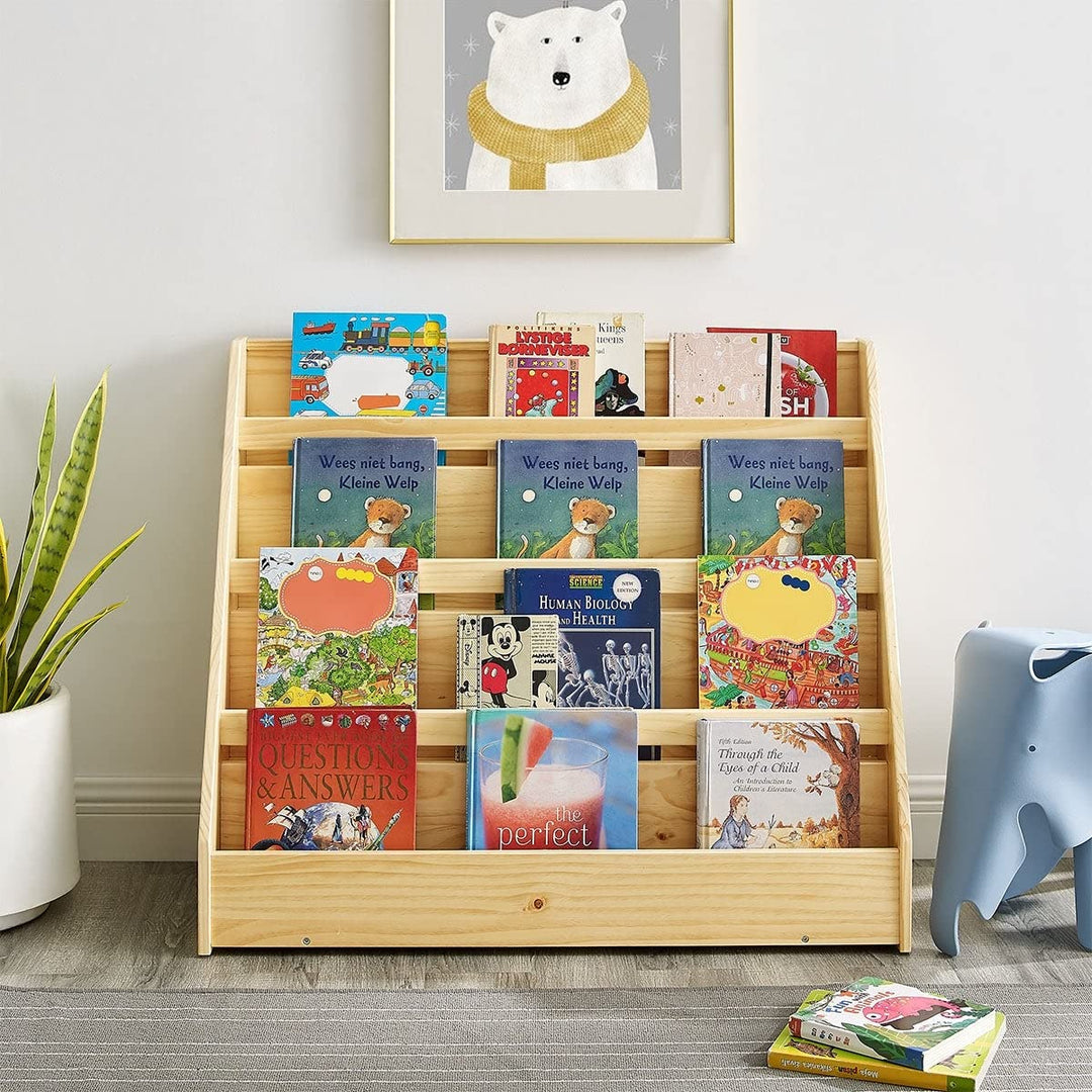 Pinewood Single-Sided Bookcase Display Stand for Kid Kids Storage Bookshelf with