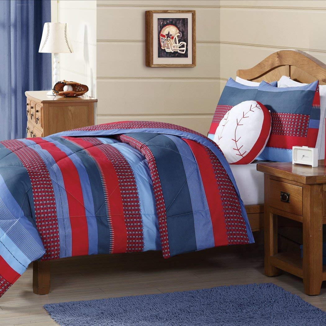 2 Piece Kids Boys Navy Blue Red tripes Comforter Twin et Horizontal Rugby