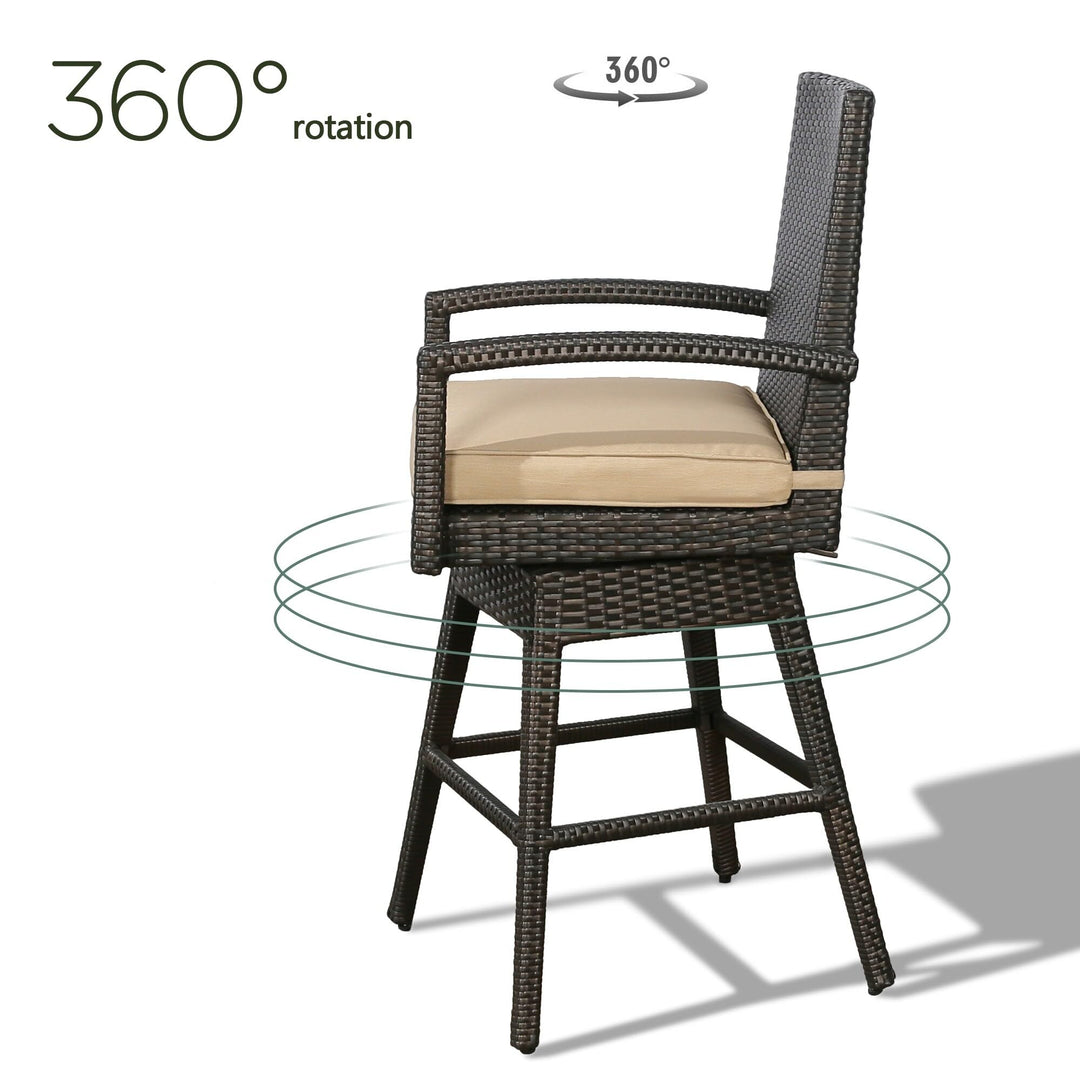 Outdoor Bar Height Stools All-Weather Swivel Stool with Cushion Brown Modern