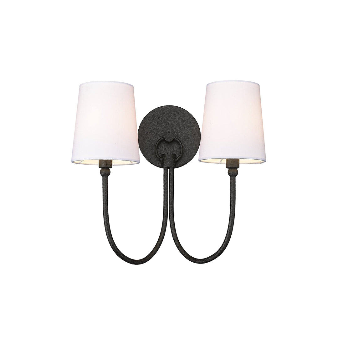 Traditional Rustic 2-light Sconce in Black with Shade Metal Dimmable