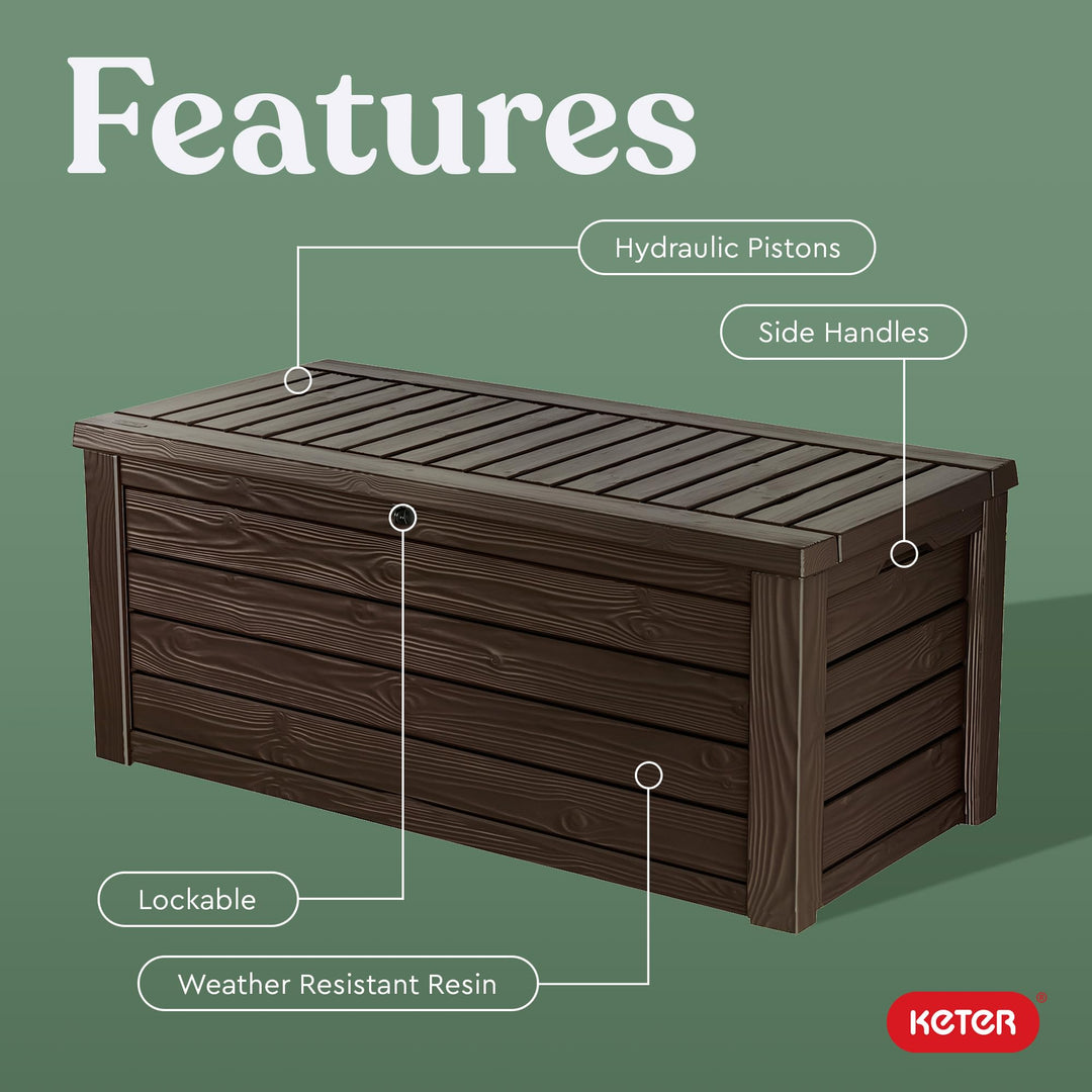 Keter Westwood 150 Gallon Plastic Backyard Outdoor Storage ck Box for Patio Brown