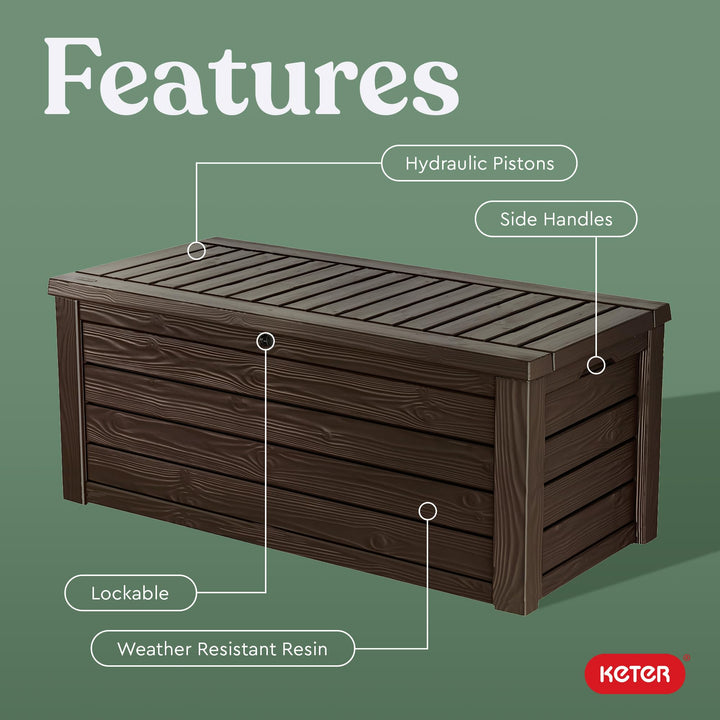 Keter Westwood 150 Gallon Plastic Backyard Outdoor Storage ck Box for Patio Brown