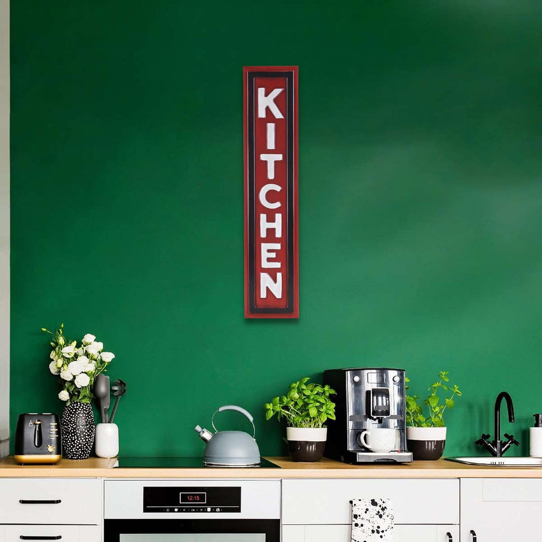 Red Metal Kitchen Wall Sign Modern Contemporary Natural Finish Handmade