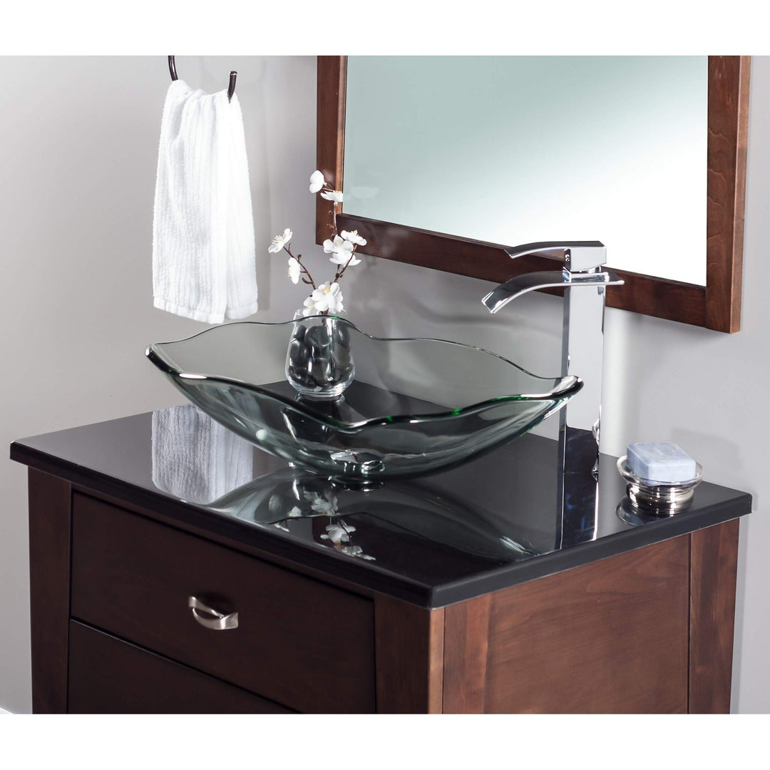 Glass Vessel Bathroom Sink Clear Rectangle Finish