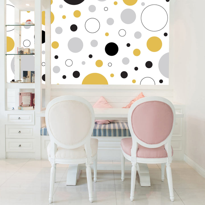 Yellow and Black Circles Removable Wallpaper 24'' Inch X 10'ft Grey White