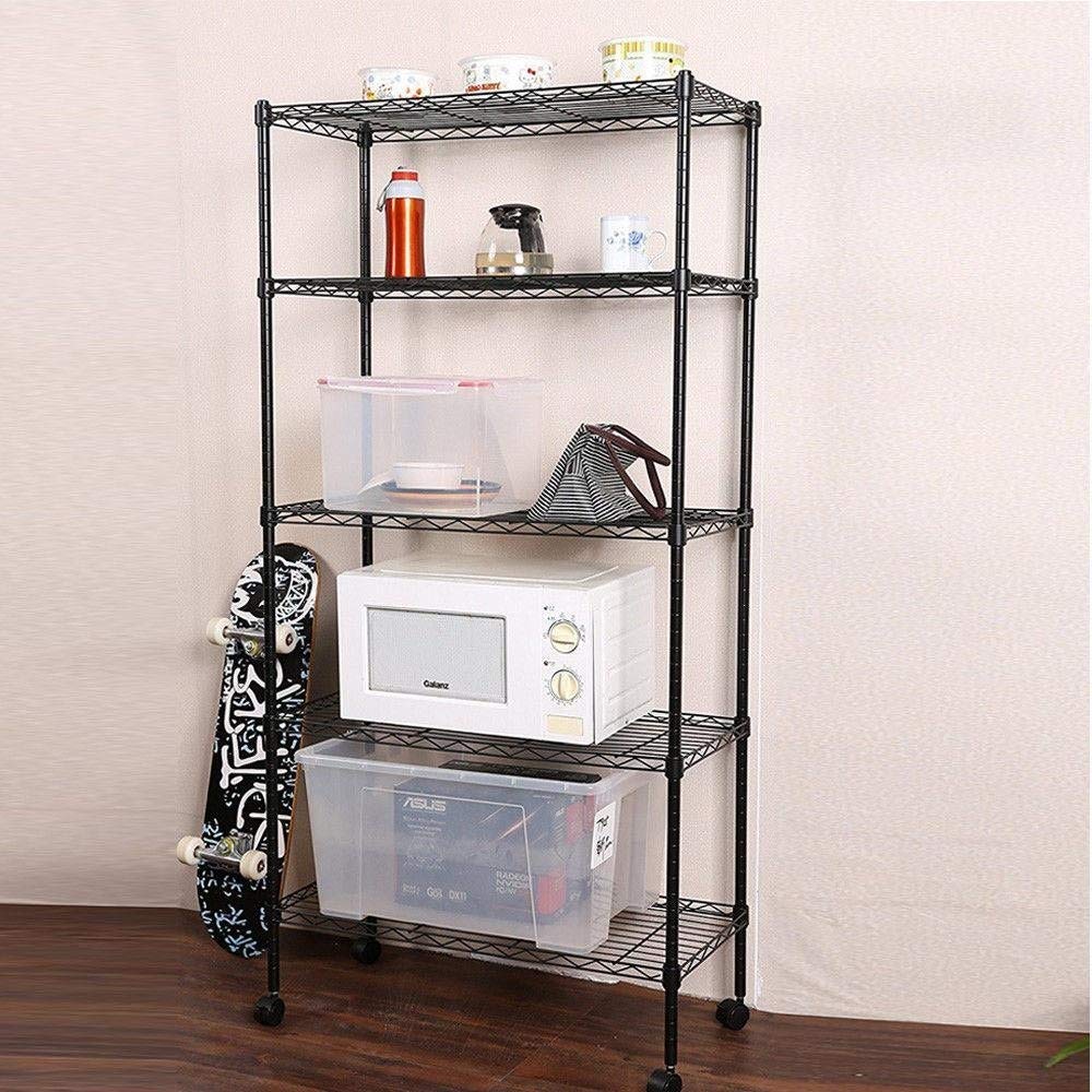 5 Tier Rolling Steel Shelving Unit Wire Shelves Garage Storage Racks Black Iron