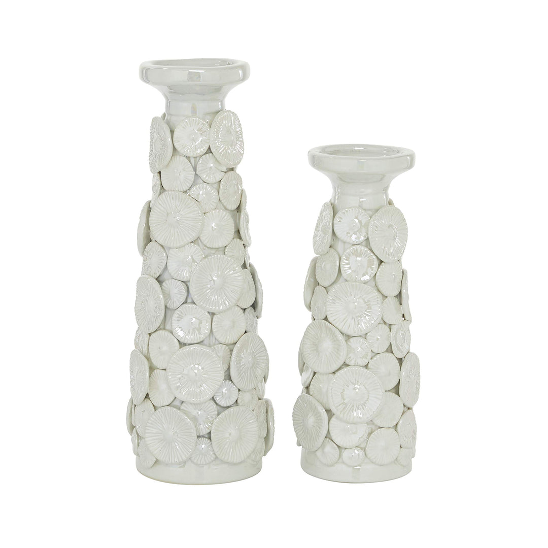 White Ceramic Farmhouse Candle Holder (Set of 2)