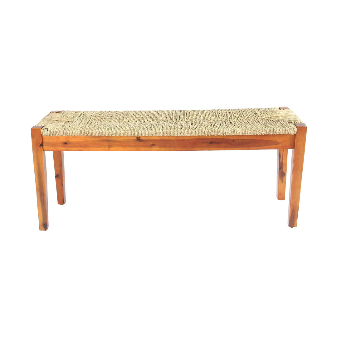 Seagrass Wood Bench Brown Striped Modern Contemporary Handmade