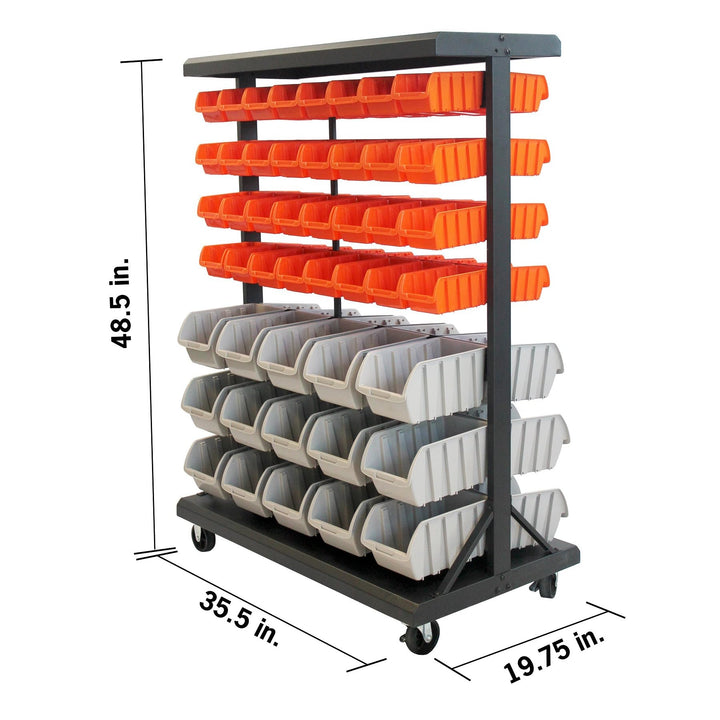 TRINITY Dual-Sided Mobile Black Rolling Bin Rack 19.75 x 35.50 x 48.50 inches