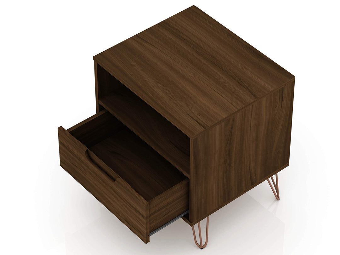 Manhattan Comfort Rockefeller Mid-Century Modern 1 Drawer Bedroom Nightstand