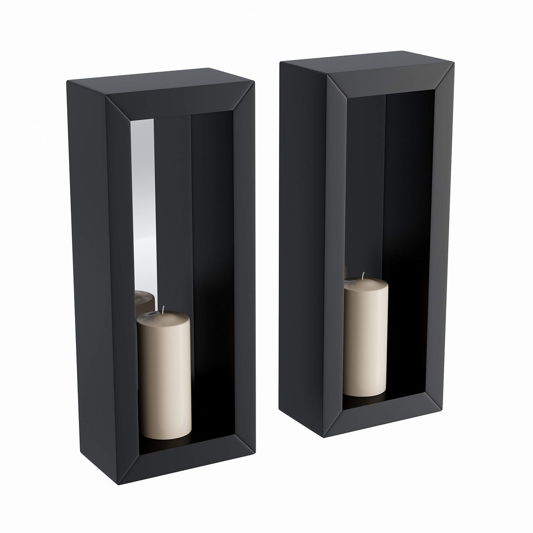 Vertical Mirror Pillar Candle Sconce (Set of 2) Black Rustic Iron