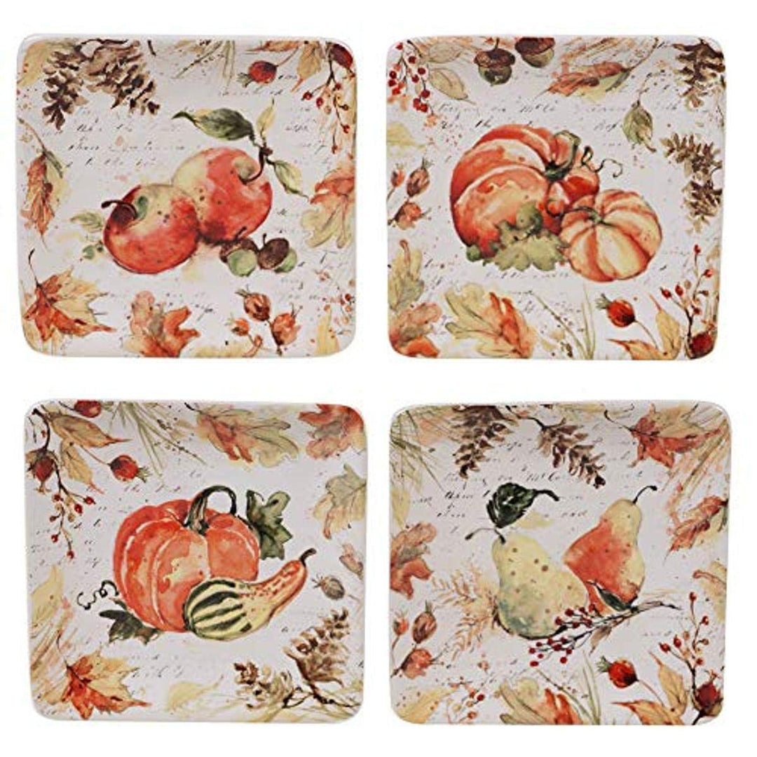 Certified International Harvest Splash 6" Square Canape Plates Set of 4