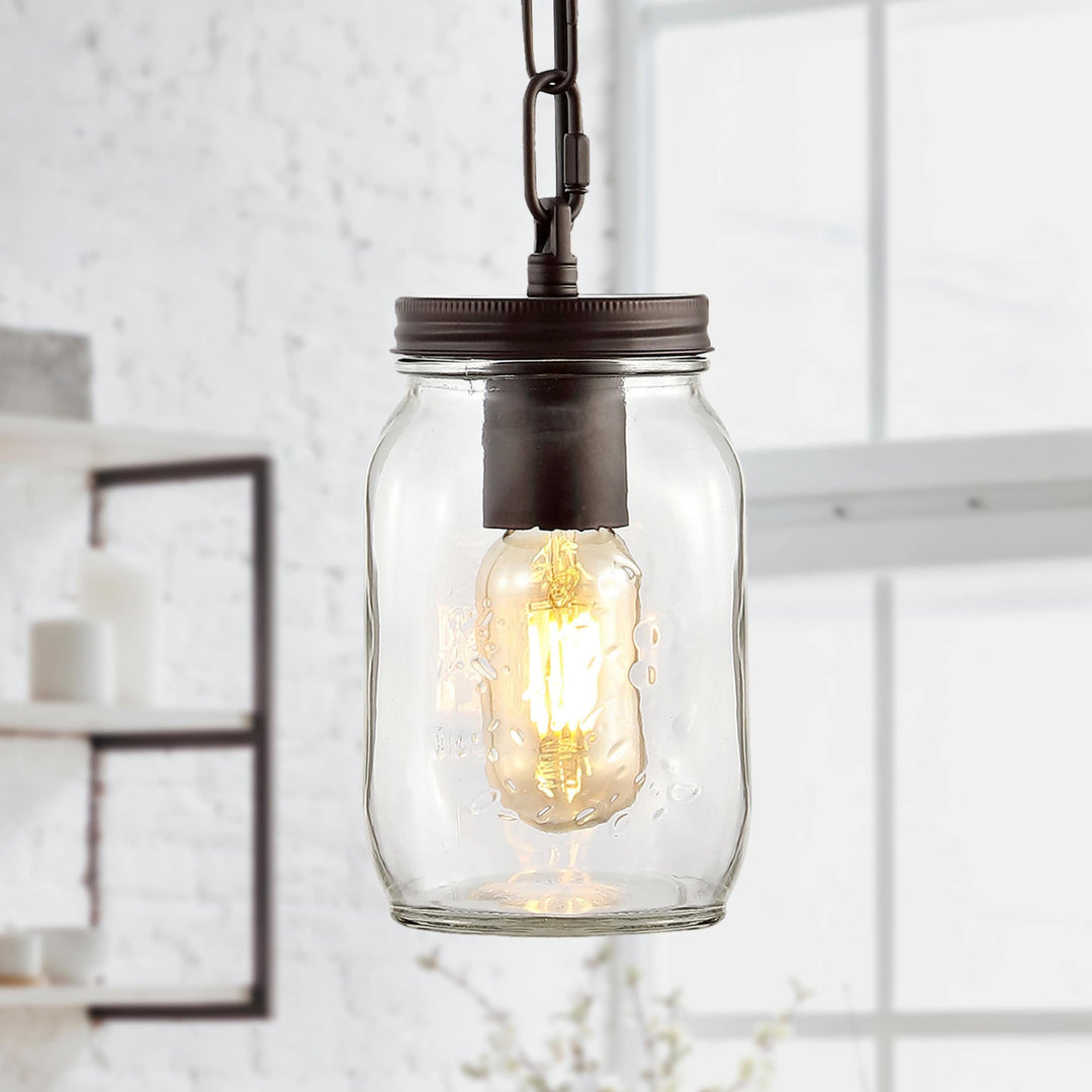 5.5" 1-Light Farmhouse Industrial Iron Mason Jar Led Oil Rubbed Bronze/Clear