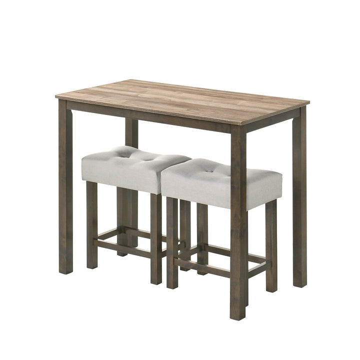 Classy 3-Piece Counter Height Dining Set Grey Rectangular Wood Walnut Finish