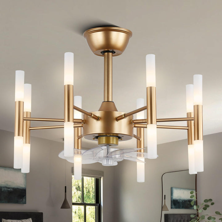 24" Dark Gold Modern Ceiling Fan W 8 Lights Chandelier Light Quiet Dc Motor 6