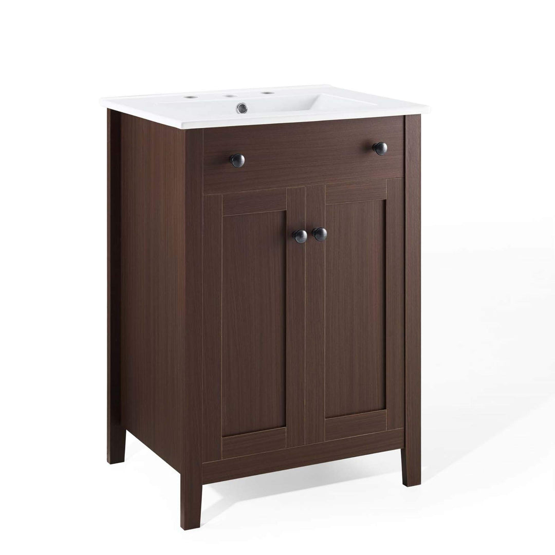 Modway Nantucket Bathroom Vanity Cabinet 24" with White Sink Walnut