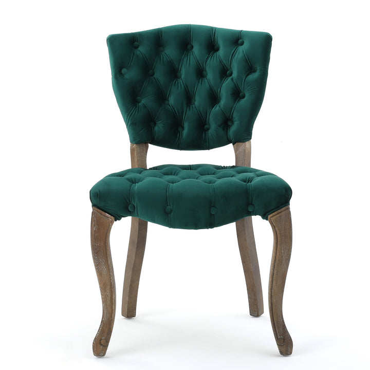 Christopher Knight Home Bates Tufted Velvet Fabric Dining Chairs 2-Pcs Set Dark Green