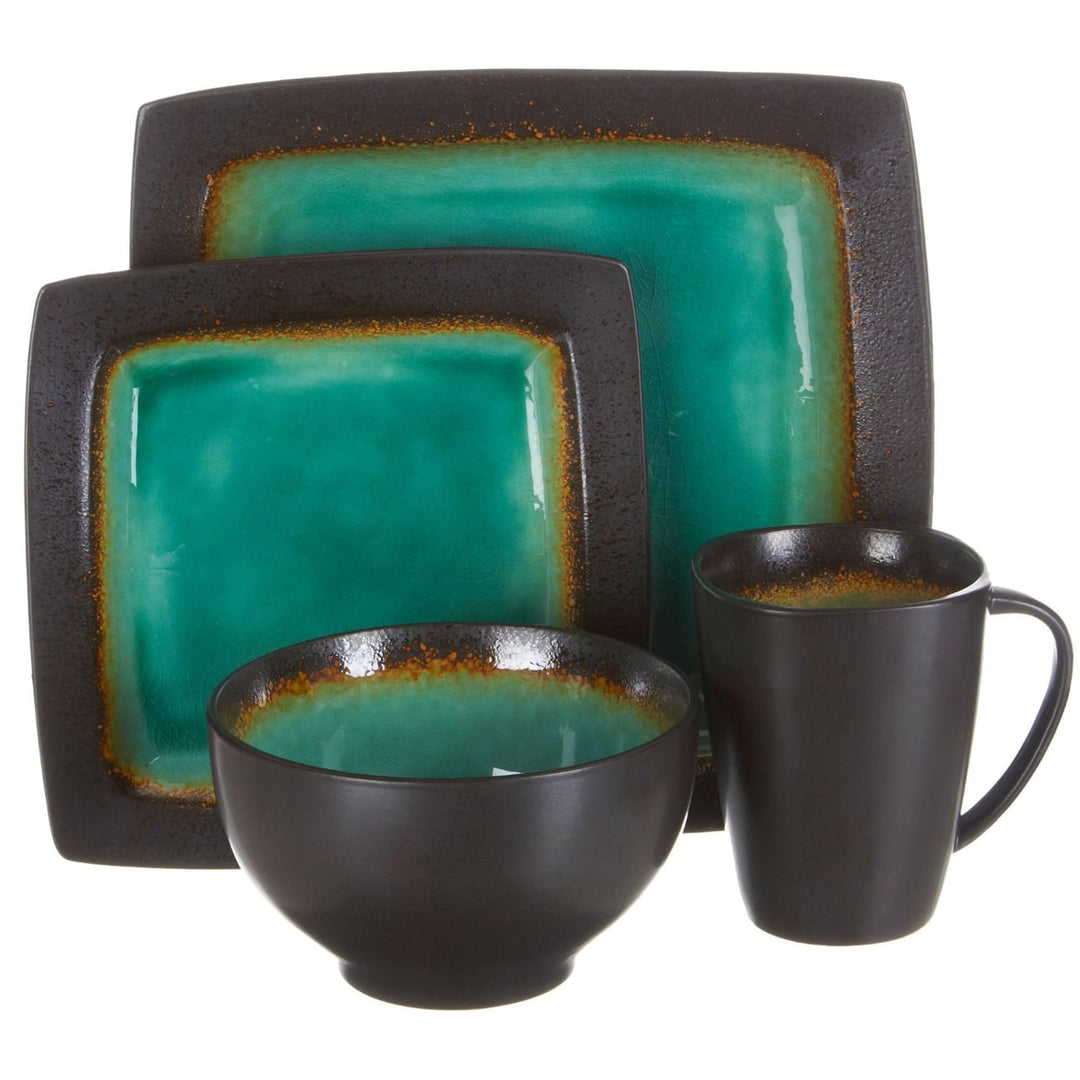 Gibson Reactive Stoneware Ocean Paradise 16 Piece Dinnerware Set Jade 91785.16