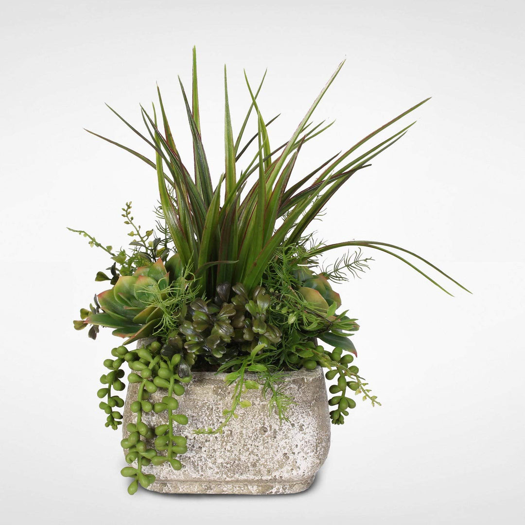 Jenny Silks Artificial Succulent Variety in Stone Pot - Green