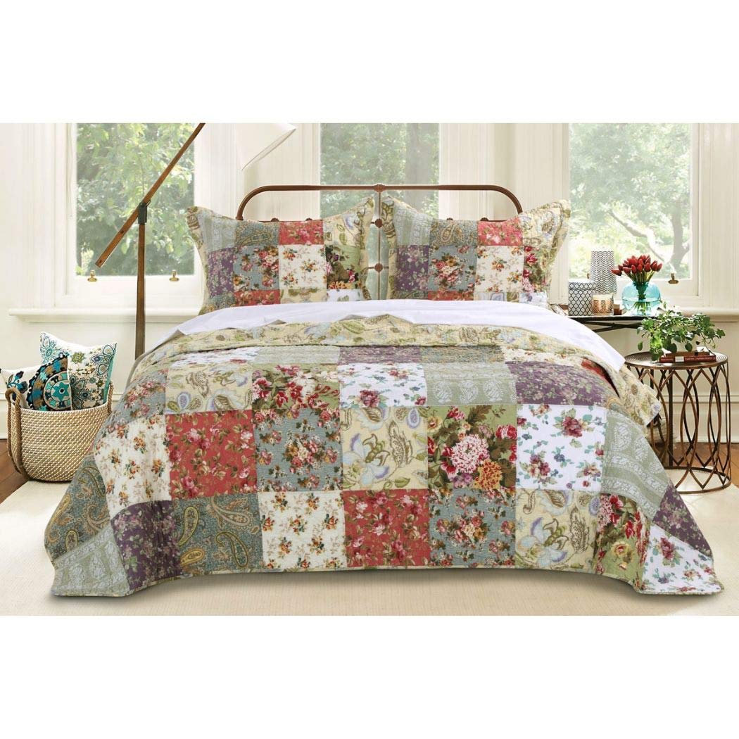 3 Piece Oversized Patchwork Bedspread Set Quilted French