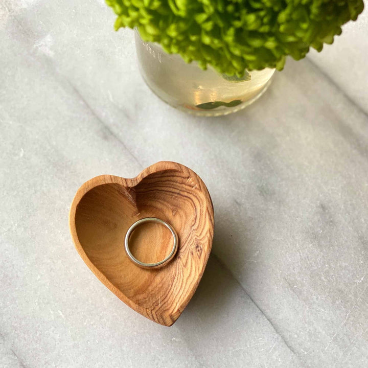 Olive Wood Heart Trinket Bowls Set Of 2 Brown Piece Handmade