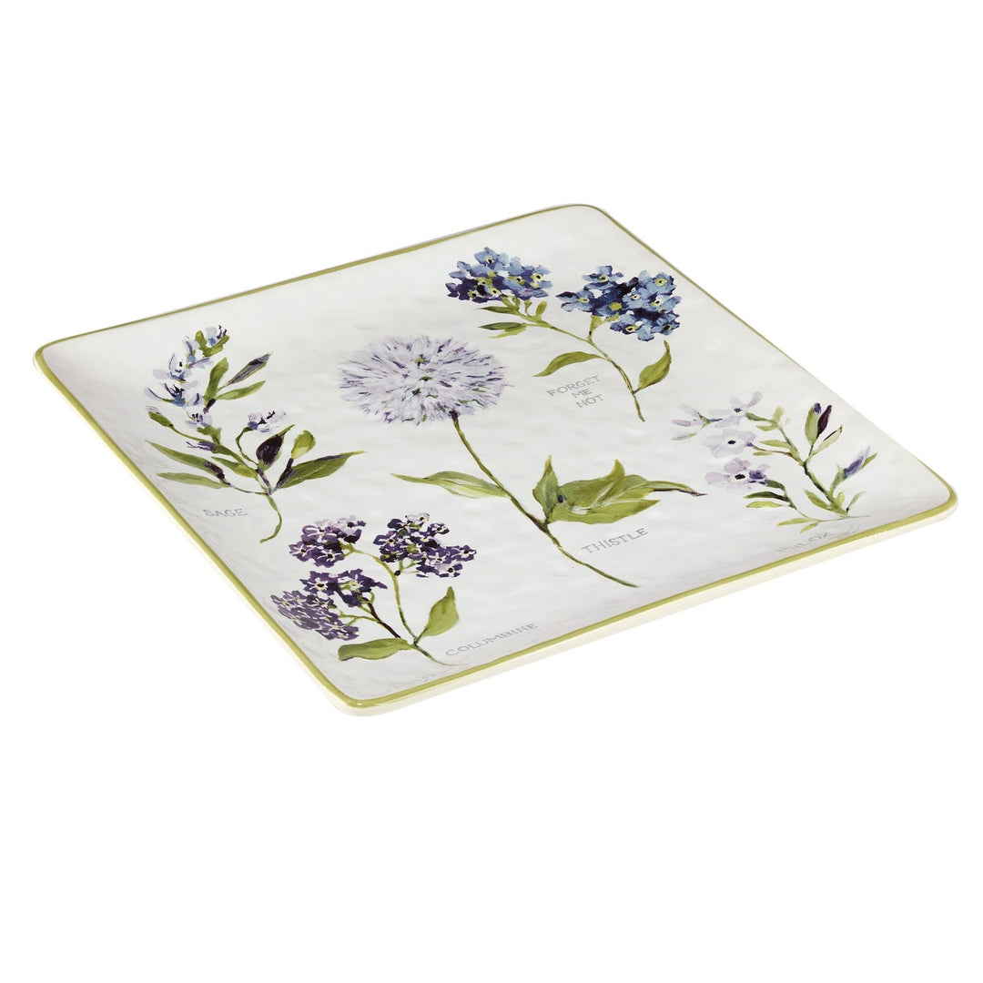 Fresh Herbs Square Platter 12.5" X 1.25" Multi Color Off/White Purple Floral