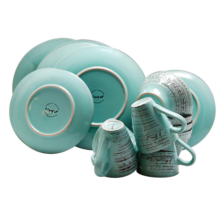 Ocean Waves 16-Piece Dinnerware Set in Turquoise Blue Textured Casual Round