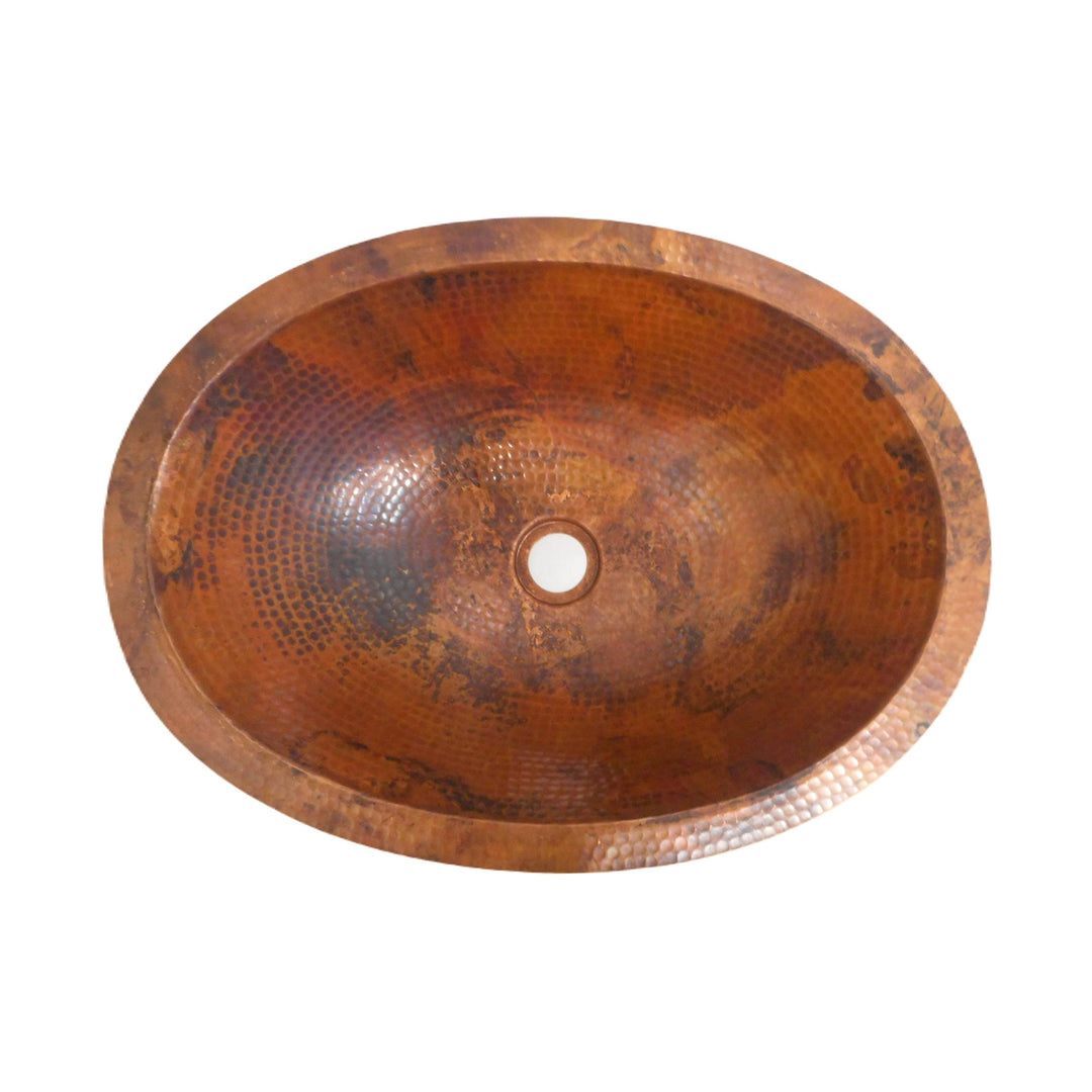 19" Oval Copper Bathroom Sink in Natural 19' X 14' X 5" Antique Finish Hammered - Diamond Home USA