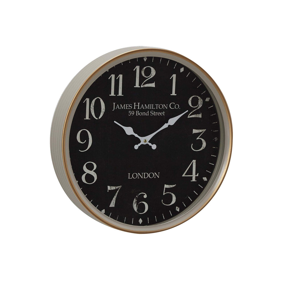 16-inch Vintage Round Wall Clock Black Farmhouse Iron White - Diamond Home USA