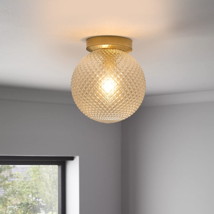 Dimmable Globe Ceiling Light Semi-flush Mount Acrylic Gold Mid-century Modern