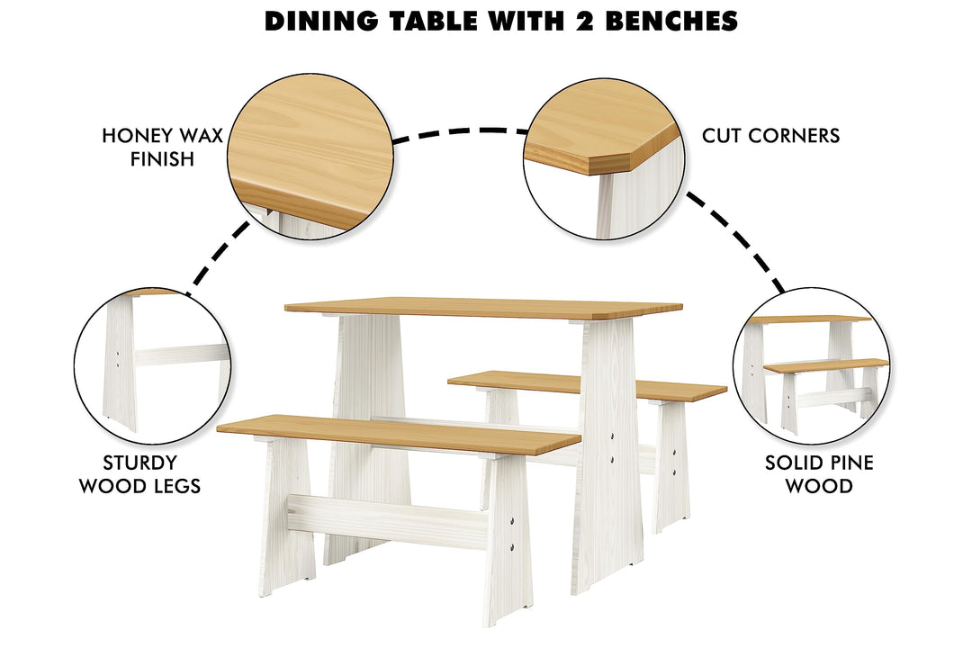 Urban Home Furniture Chapman Natural/White Bench Dining Breakfast Set