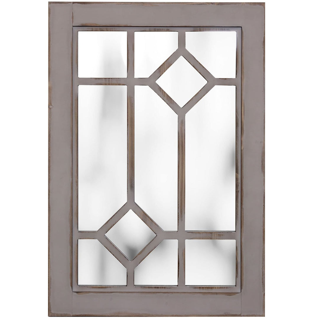 Weathered Gray Farmhouse Window Mirror Grey Hooks Included