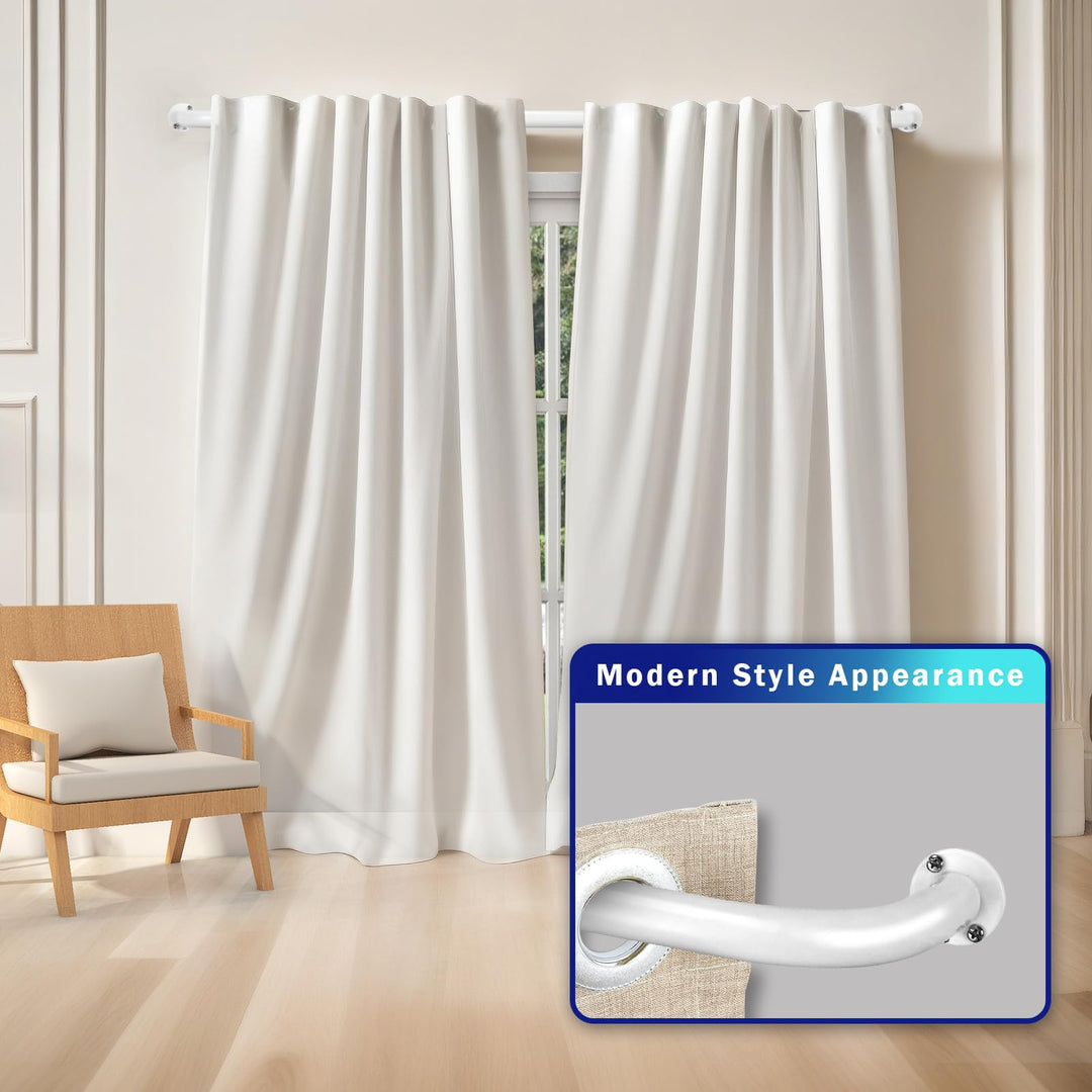 Energy aving Wrap Around Black Out Return Adjustable Window Curtain Metal Rod 84"-120" - Glossy White