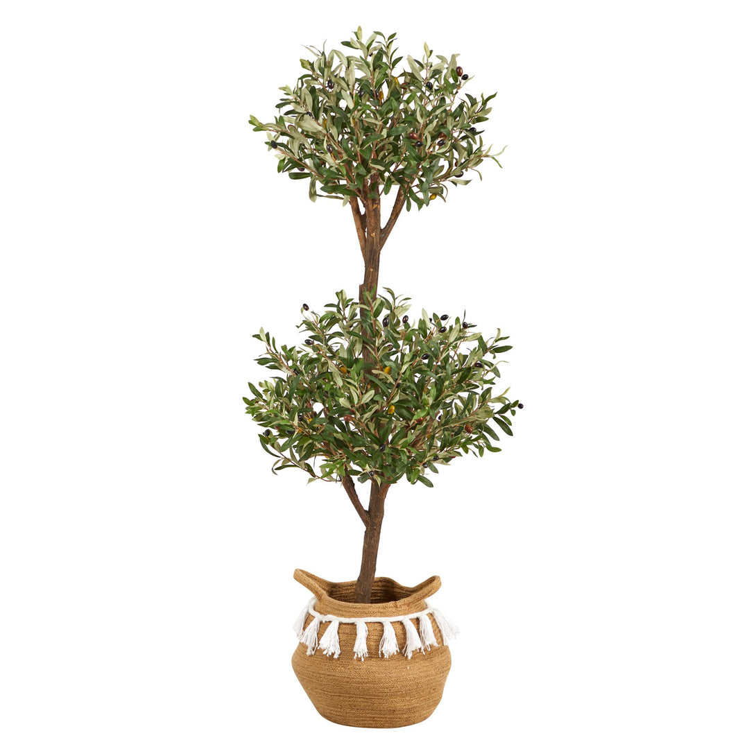 Nearly Natural 4.5ft. Artificial Olive Double Topiary Tree with Handmade Jute