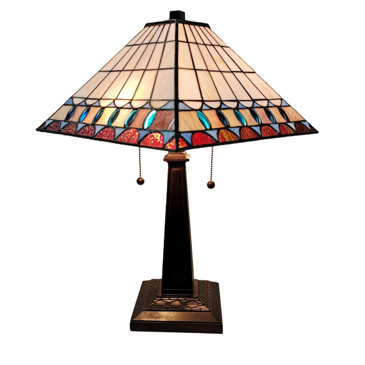 Tiffany-Style Mission Jeweled Table Lamp - Multi-Color/White Brown White