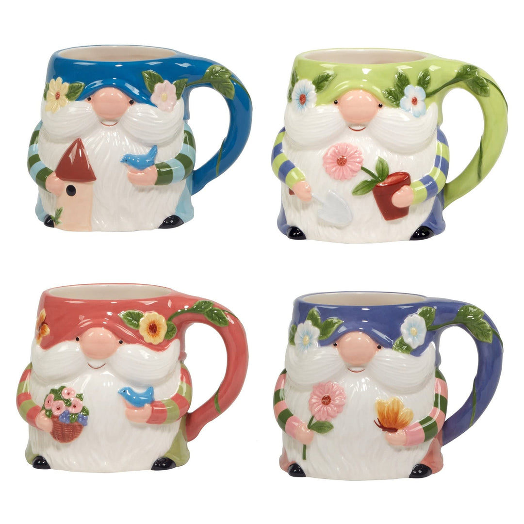 Garden Gnomes 16 Ox. 3-d Mugs Set Of 4 Assorted Designs Multi Color Casual Round