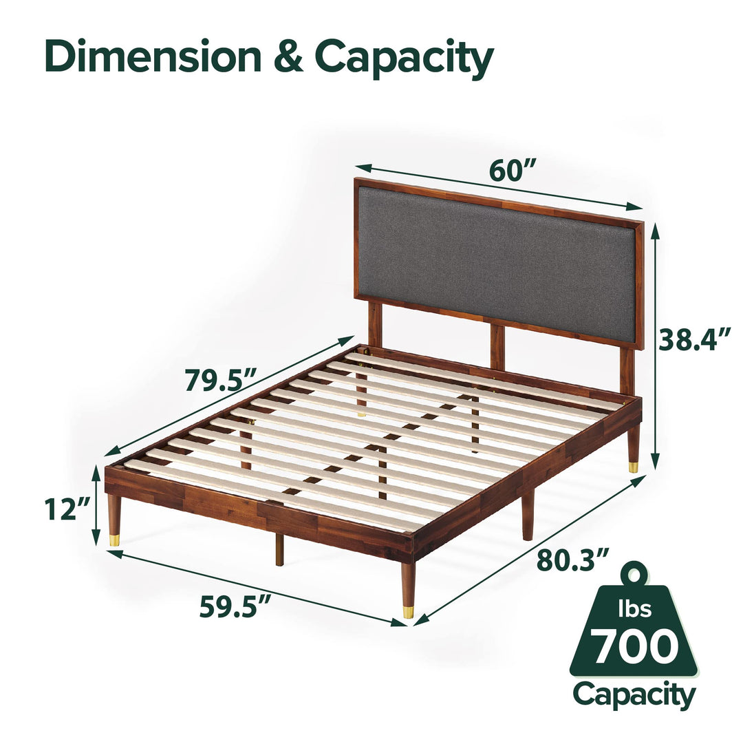 ZINUS Raymond Wood Platform Bed Frame with Adjustable Upholstered Headboard Queen