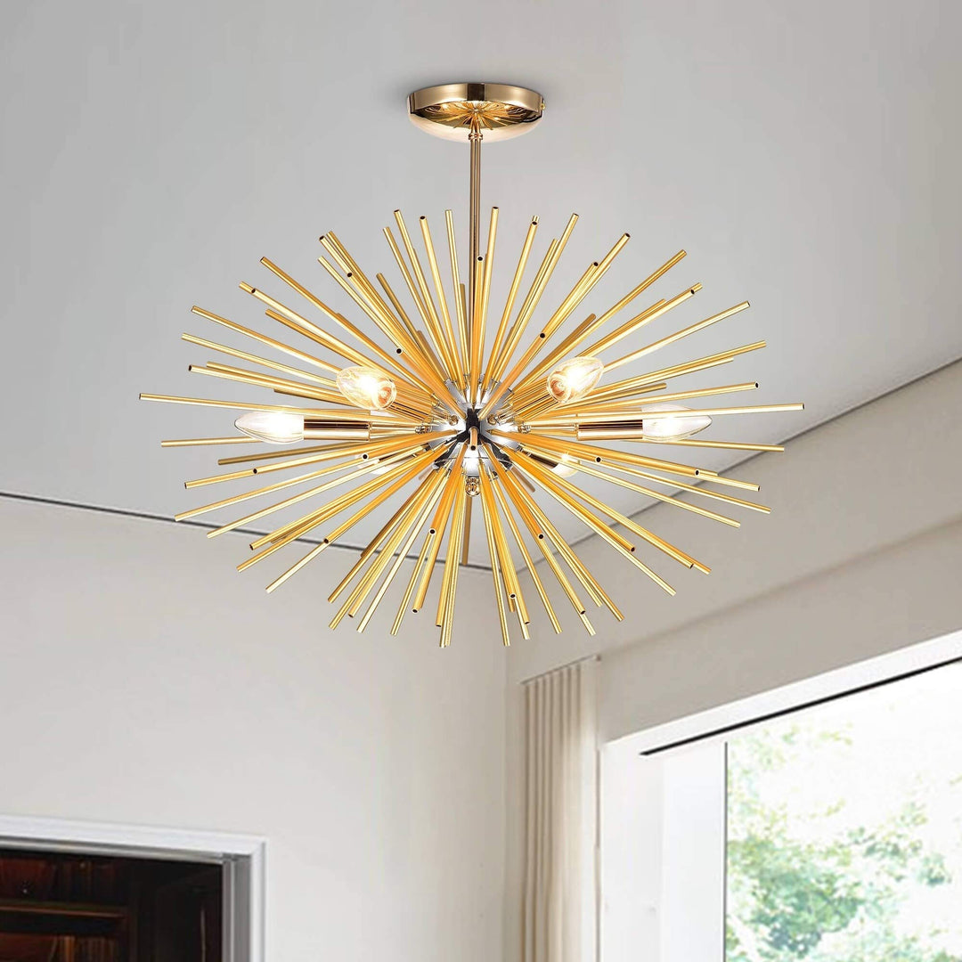 Gold 6-Light Sputnik Chandelier Sputnik Flush Mount Industrial Light Fixture