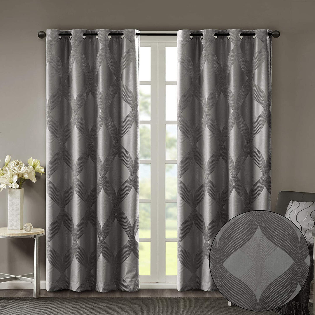 Sun Smart Bentley otal Blackout Curtains Window Ogee Knitted Jacquard Grommet 50"W X 95"L - Charcoal