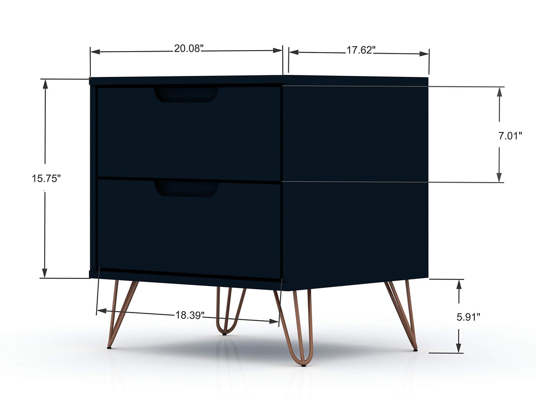 Manhattan Comfort Rockefeller Mid-Century Modern 2 Drawer Bedroom Nightstand