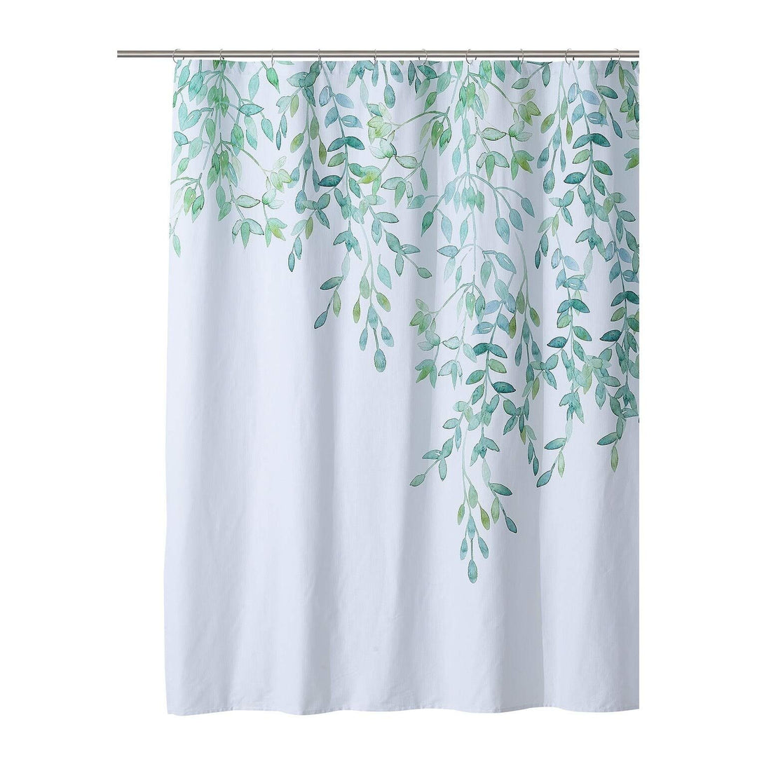 Shower Curtain White Botanical Modern Contemporary Cotton Blend