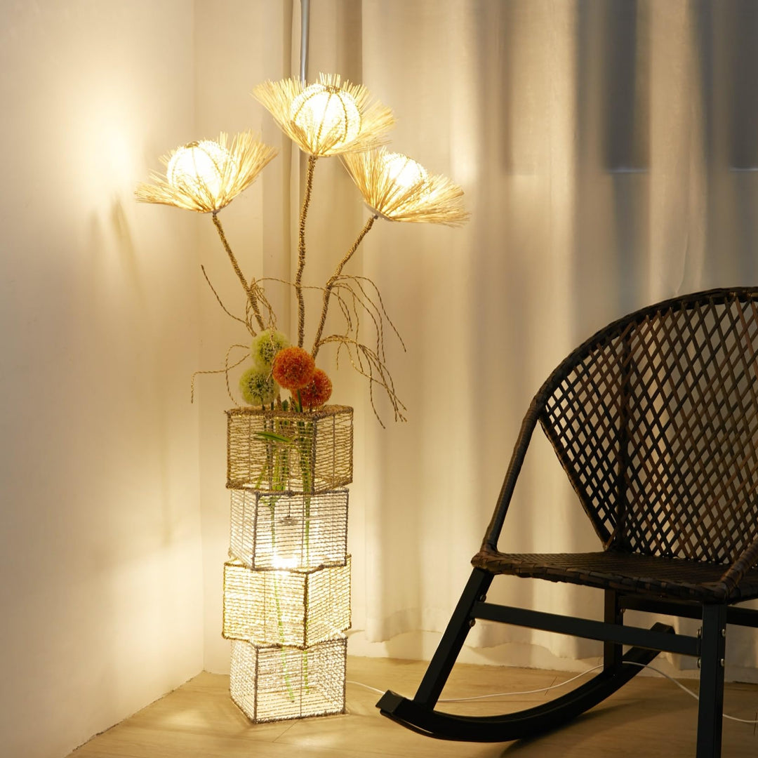 Led Bulbs Floor Lamp Pastoral Style with Hand-oven Flower 10.83" X H 51.18"