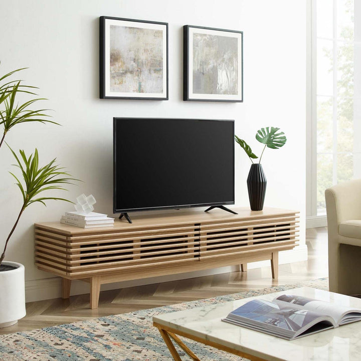 Modway Render Mid-Century Modern Low Profile 71 Inch TV Stand in Oak 71"