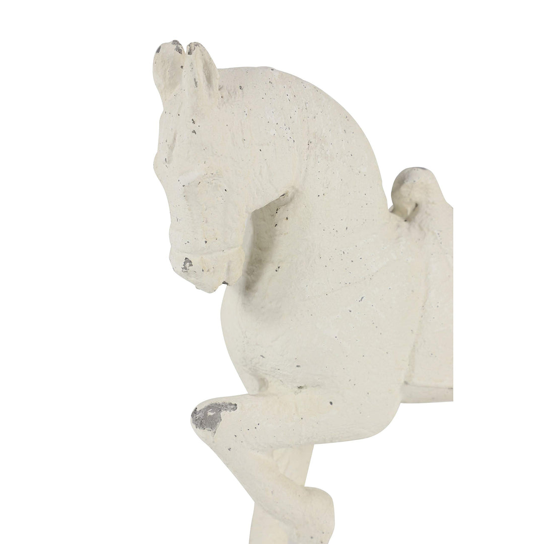 Distressed Horse Sculpture Shelf Decor 13" X 14" White Glass