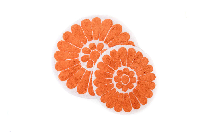 Chesapeake Bursting Flower 2 Pc. White & Coral Round Bath Rug Set 4595 (24" & Bursting Flower White / Coral