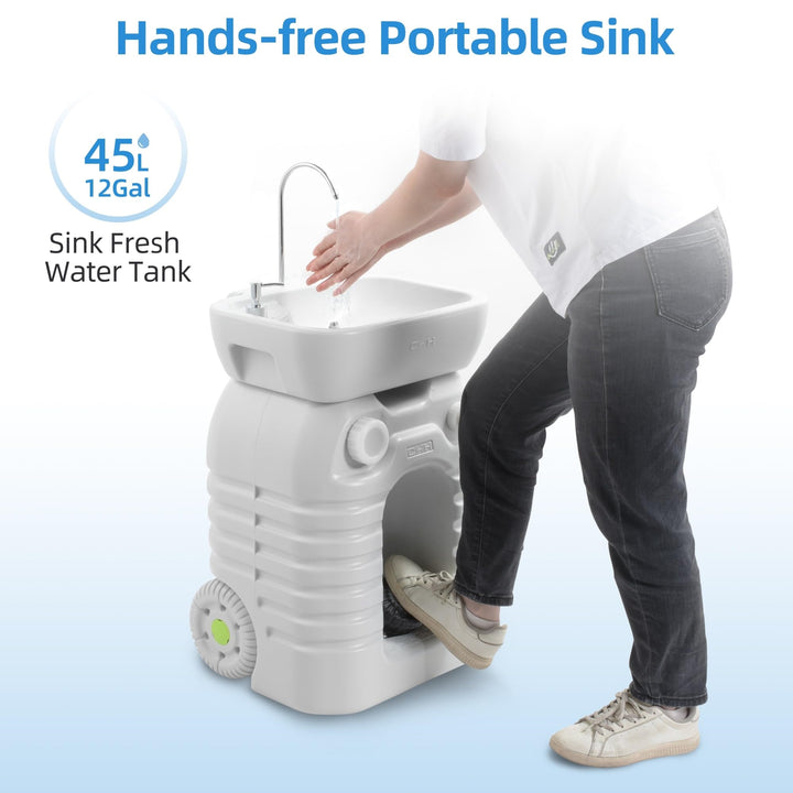 Portable Camping Sink 45 L Handwashing Station with Adjustable Wash Basin Soap