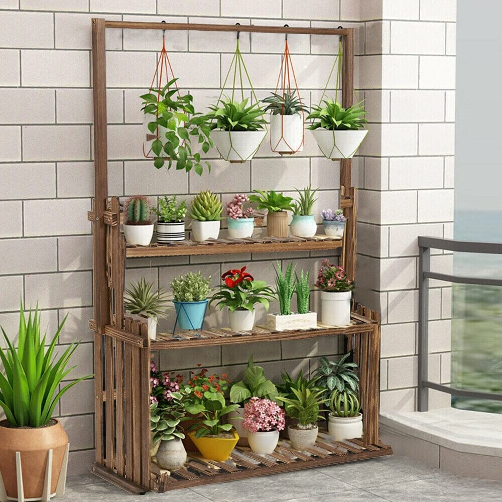 Heavy Duty Hanging Plant Stand Shelving Unit Flower Pot Rack Brown Rustic