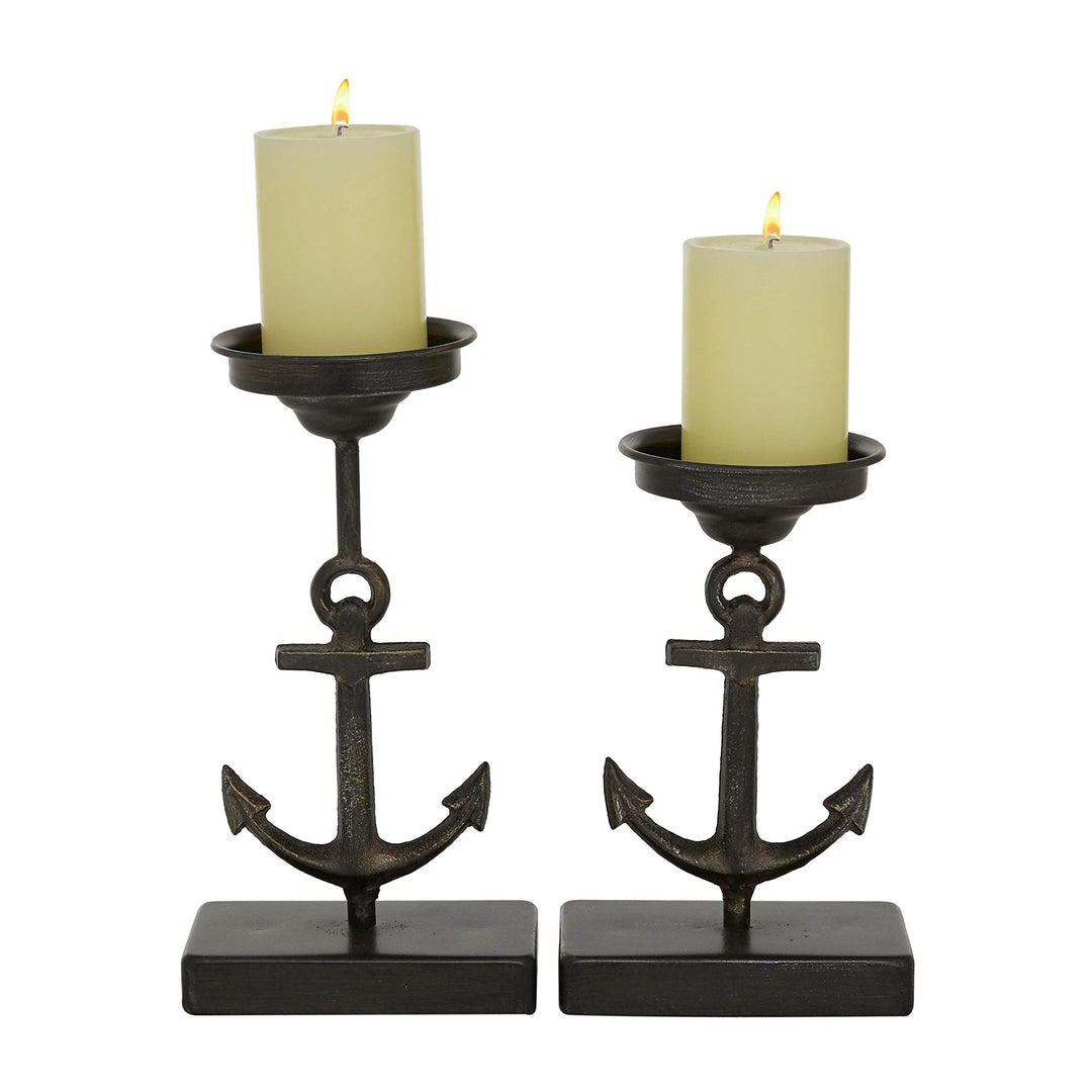 Metal Candle Holders with Ship Anchor Design Set of 2 11" 9" 4 X 6 11 Black