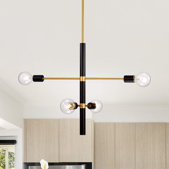 Matte Gold + Black 4-light Metal Linear Chandelier Modern Contemporary